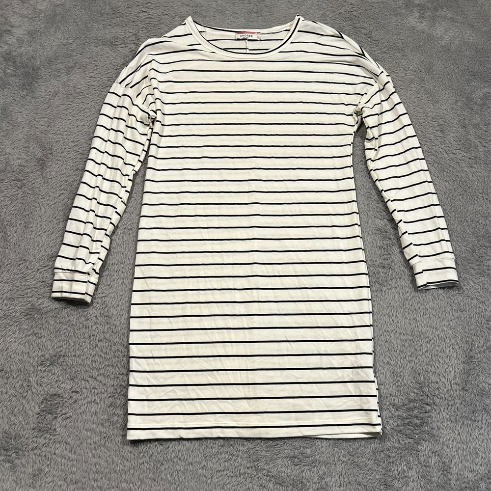 Andree by Unit Striped T-Shirt Dress Women's Small White Black Casual Mini Basic